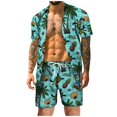 thumbnail image 3 of Conjuntos de camisas para hombre, estampado 3D, retazos, solapa, camisa informal de manga corta, pantalones cortos de playa de gran tamaño, ropa de calle de verano, trajes hawaianos, 3 of 5