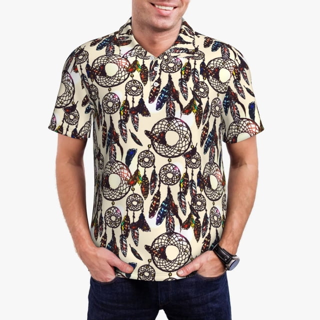 Balery Dreamcatcher Camisa Polo de Hombre con Estampado, de Manga Corta y Tejido Medio, Camisa Tipo Golf Polo-3X-Large