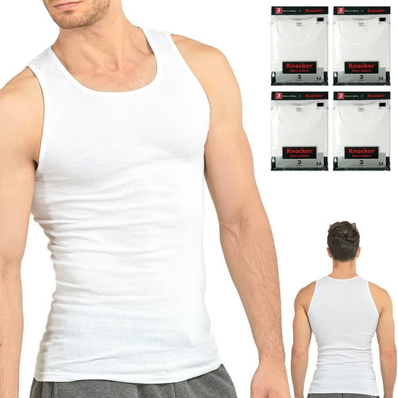 12 Lot Men Slim Muscle Tank Top T-Shirt Ribbed Sleeveless Cotton A-Shirt White M