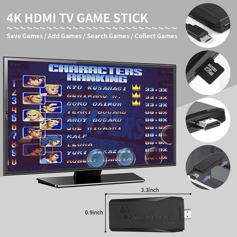 Nostalgia Stick Game, Nostalgiastick Wireless Retro Game Console Built in  10000+ Games, Plug & Play Nostalgia Stick 4K HDMI Output for Tv with Dual  2.4G Wireless Controllers, 64g Version 