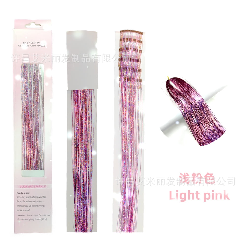 6Pcs Clip in Hair Tinsel Hair Extensions Women Hair Extensions Colorful