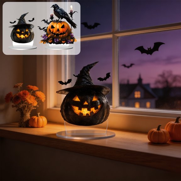 Halloween Decorations Savings, Tarmeek Halloween Acrylic Pumpkin Ornament Cute Figurine Multicolor Desktop Decor Pumpkin Themed Standee for Home Party Shelf Display Spooky Festival Atmosphere