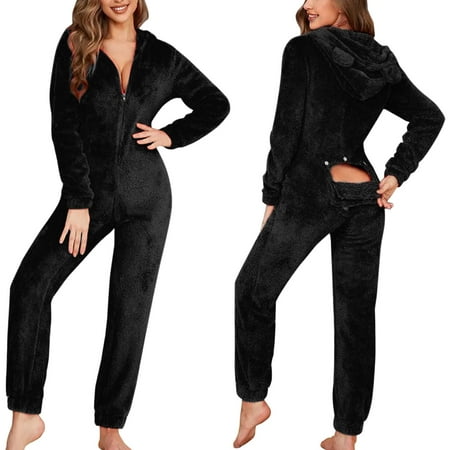 

ZMHEGW Coats For Women Slim Christmas Long Sleeve Pajamas Zipper Hooded Jumpsuit Pajamas 3D Ear Buttoned Flap Functional Fluffy Rompe Cute 1 Piece Suit Christmas On Sleepwear Jackets For Women
