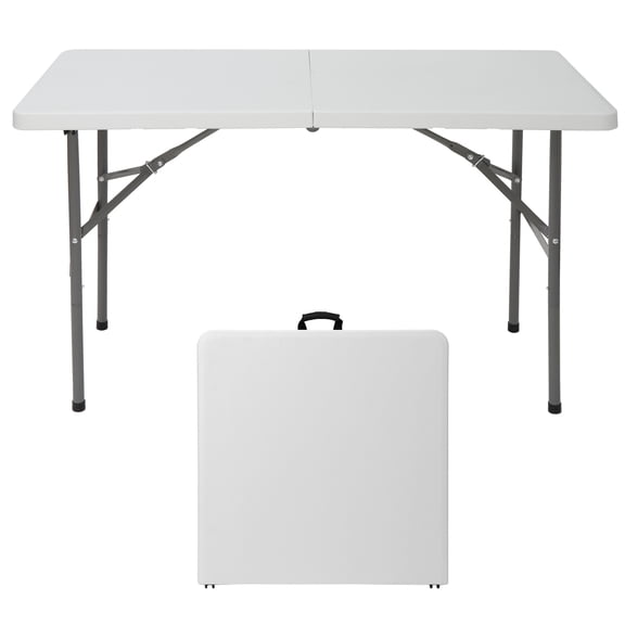 ZENY 4ft Folding Picnic Table with Carry Handle, Heavy Duty Portable Plastic Utility Table for Outdoor Camping and Events, White