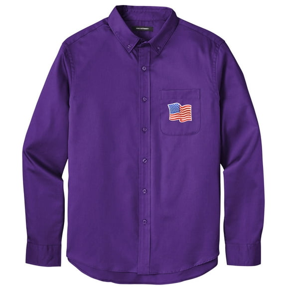 Men's US WAVING FLAG PATCH Twill Shirt with Pocket, Large Purple