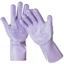 DELOMO Dog Washing Gloves 1 Pair: Soft and Gentle Silicone Pet Grooming Gloves - Bathing Scrubber Brush Mitt Grooming Shedding Fur Removal Massage for Dogs/Cats/Horse, Purple