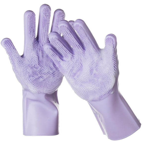 DELOMO Dog Washing Gloves 1 Pair: Soft and Gentle Silicone Pet Grooming Gloves - Bathing Scrubber Brush Mitt Grooming Shedding Fur Removal Massage for Dogs/Cats/Horse, Purple