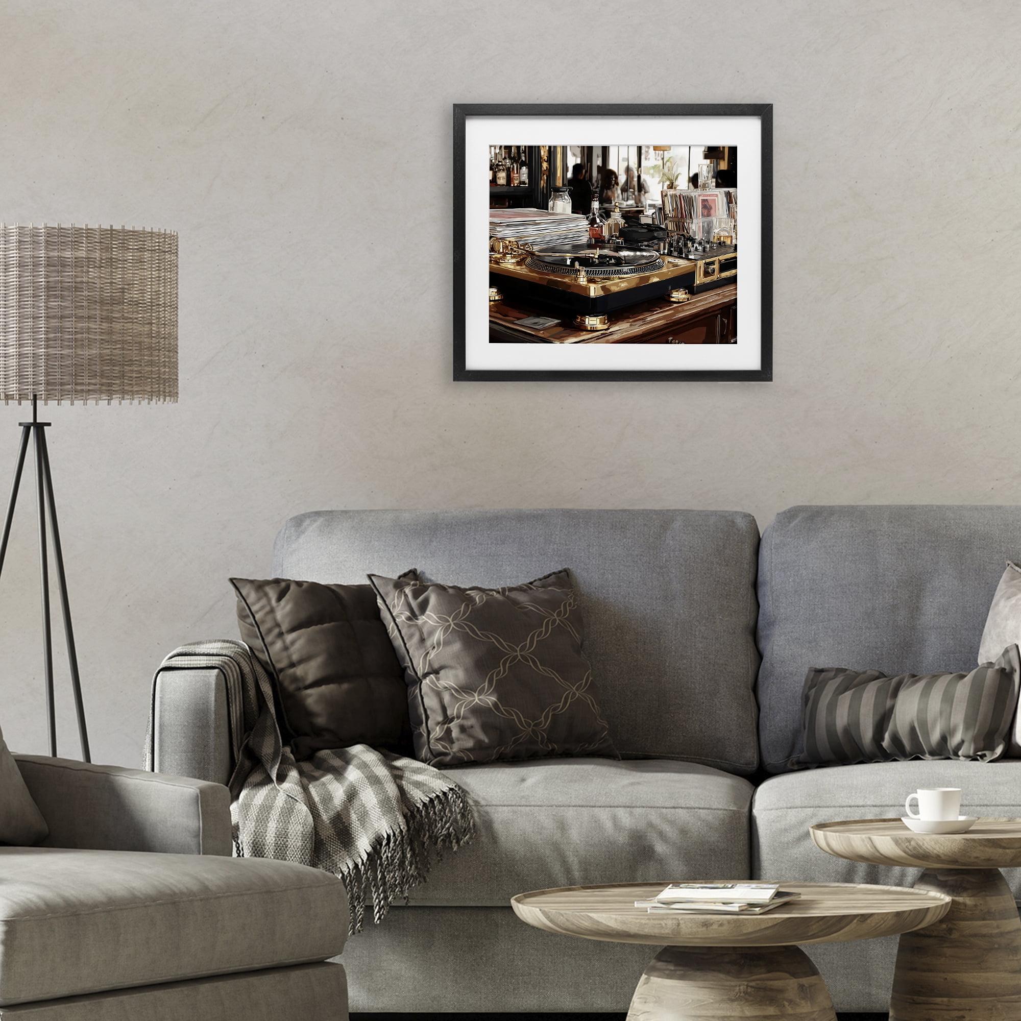 Stupell Industries Work Place Vintage Gold Turntable Black Framed Print Under Glass, design by Franklyn Gregory