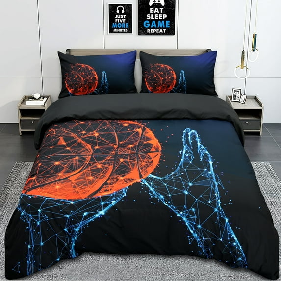 Basketball theme quilt cover black and blue gradient color hand ball pattern quilt cover polyester fiber material quilt cover, Full size