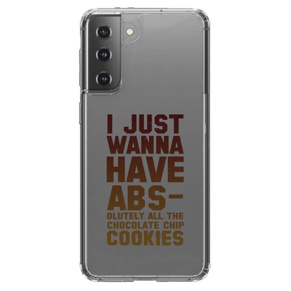 DistinctInk Clear Shockproof Hybrid Case for Galaxy S21  PLUS 5G (6.7" Screen) - TPU Bumper Acrylic Back Tempered Glass Screen Protector - I Just Wanna Have ABS-olutely All The Cookies