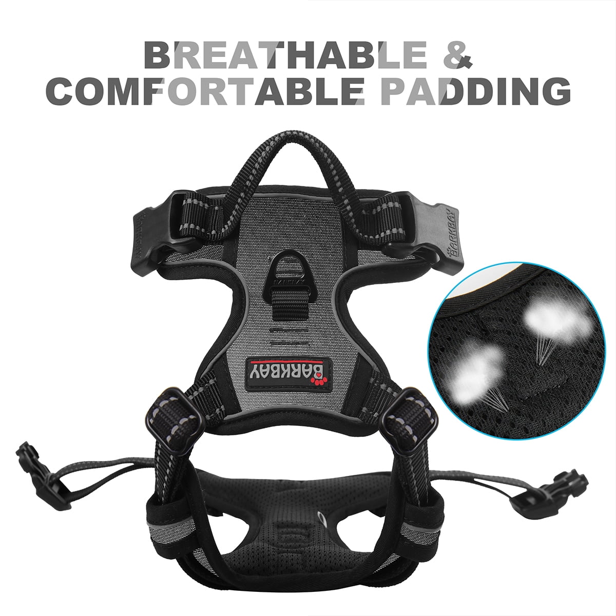 BARKBAY No Pull Dog Harness Front Clip Heavy Duty Reflective Easy Control Handle for Large Dog Walking(Grey,XS)