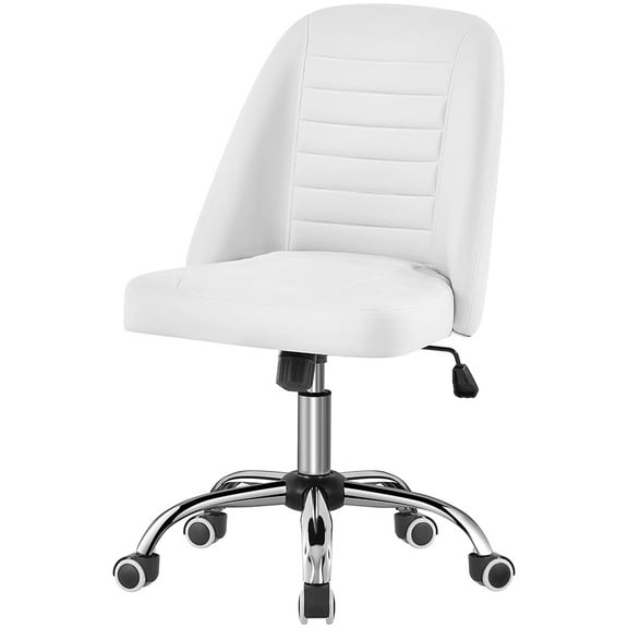PU Leather Mid Back Armless Chair, Swivel Rolling Office Chair for Desk Work, Vanity, or Reception, White