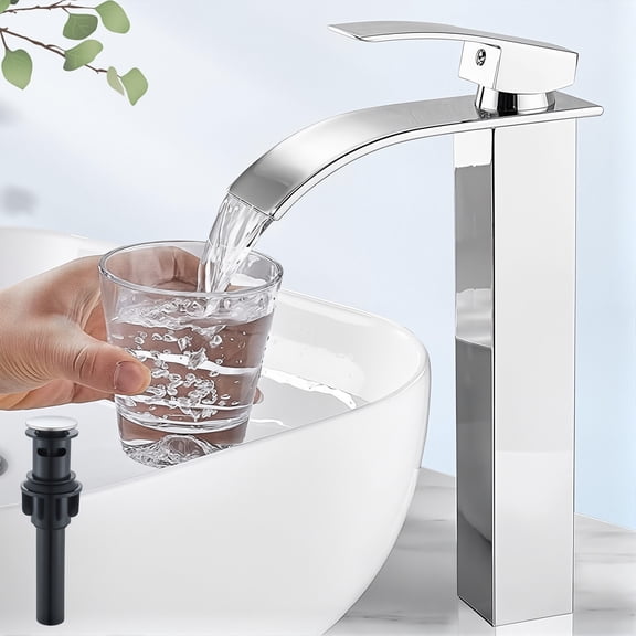 Chrome Tall Bathroom Sink Faucet Vessel Single Handle Basin Mixer Tap w/ Drain For Daily Life