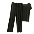thumbnail image 2 of Njoeus Ice Silk Pajama Sets for Women 2 Piece Sleepwear Women Short Sleeve Tops and Long Pants Pjs Set Comfy Loungewear Summer Outfits M-XXL, 2 of 7