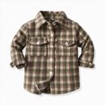 thumbnail image 2 of YIWULA Toddler Boy Girl Fall Flannel Shirt Kid Baby Long Sleeve Button Down Plaid Shirts(10-11 Years,Khaki), 2 of 5