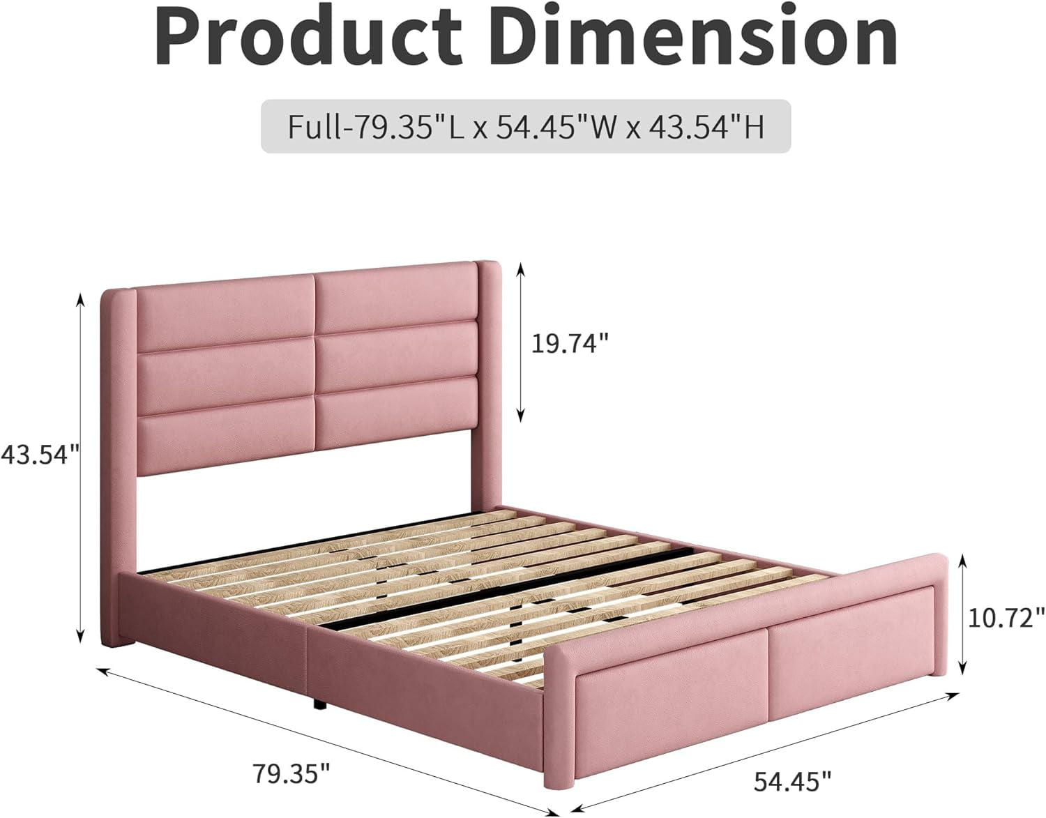 4 EVER WINNER Full Bed Frame with LED Light, Modern Upholstered Platform Bed Frame Headboard and Footboard, Pink Full Size Bed Frame, Pink