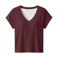 thumbnail image 3 of Womens Summer Tops Cap Short Sleeve Crop V Neck T Shirts Boxy Casual Basic Summer Tee(Brown,M), 3 of 4