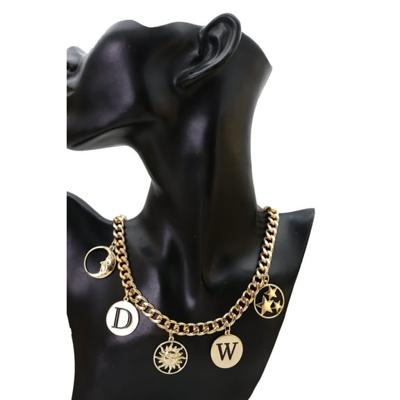 Women Gold Metal Chain Necklace Fashion Sun Moon W D Stars Charms