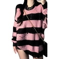 thumbnail image 4 of Lucakuins, prendas de punto sueltas de otoño para mujer, suéter de moda informal rasgado con cuello redondo y manga larga con estampado de rayas y colores en contraste Lucakuins  moda, 4 of 9