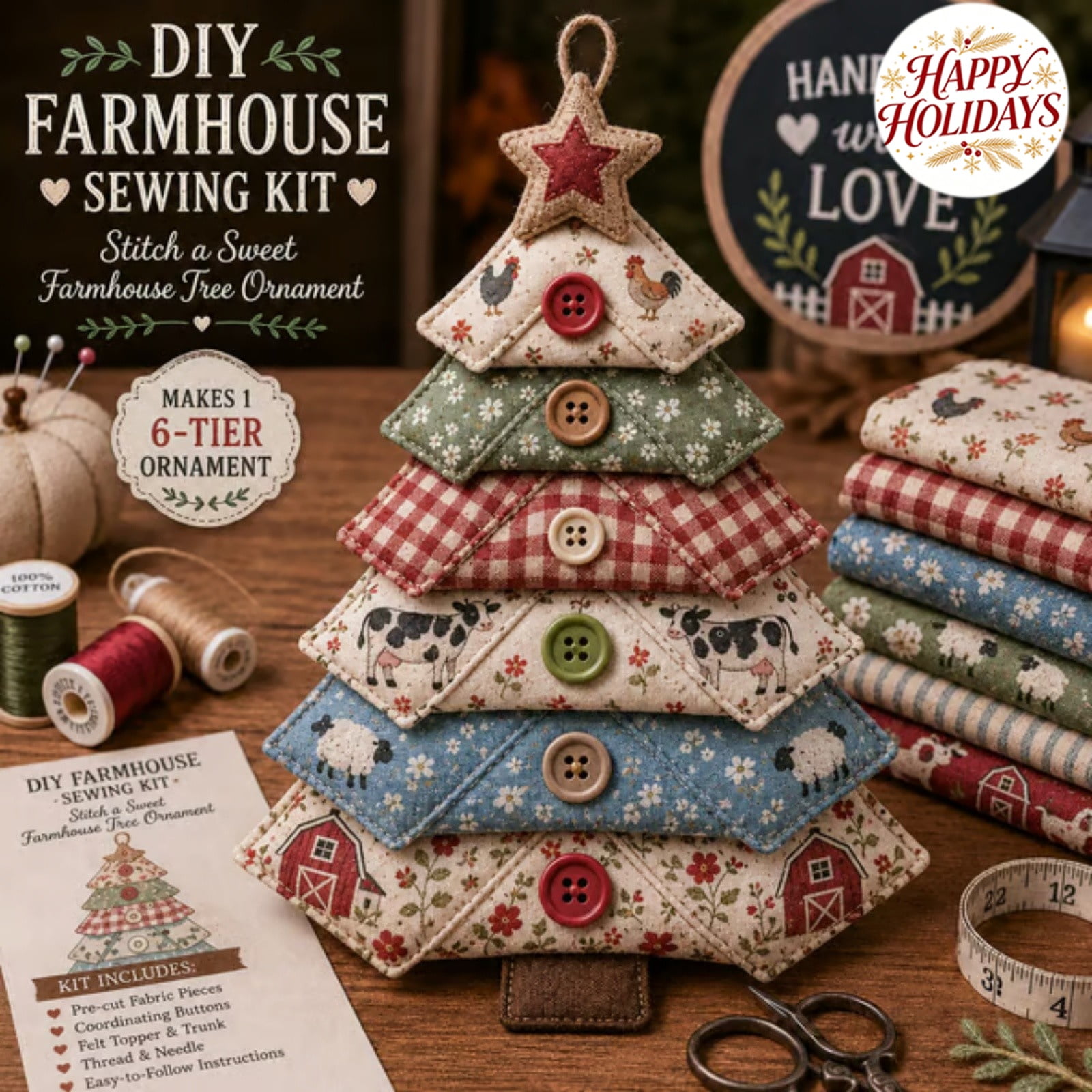 Christmas Tree DIY Sewing Kit Layered Fabric 8 Inch - Christmas Decorations Decor Holiday Xmas Festive Seasonal Home Indoor Outdoor Party Supplies Gifts Ornaments