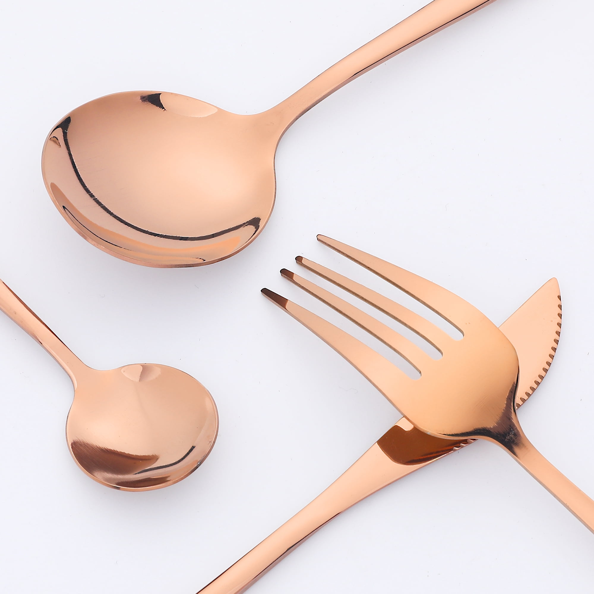 Unique Bargains 16 Pcs Silverware Set Stainless Steel Flatware Sets Rose Gold