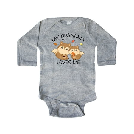 

Inktastic My Grandma Loves Me with Cute Squirrels in Autumn Gift Baby Boy or Baby Girl Long Sleeve Bodysuit