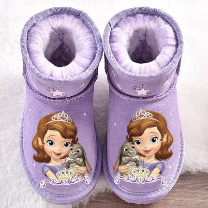 Botas de nieve de cuero de Disney para niños, botas cortas nuevas de invierno, botas de niñas congeladas de dibujos animados más botas de algodón de princesa de terciopelo, plantilla de 23 cm, 16,5 cm Gao Jinjia LED