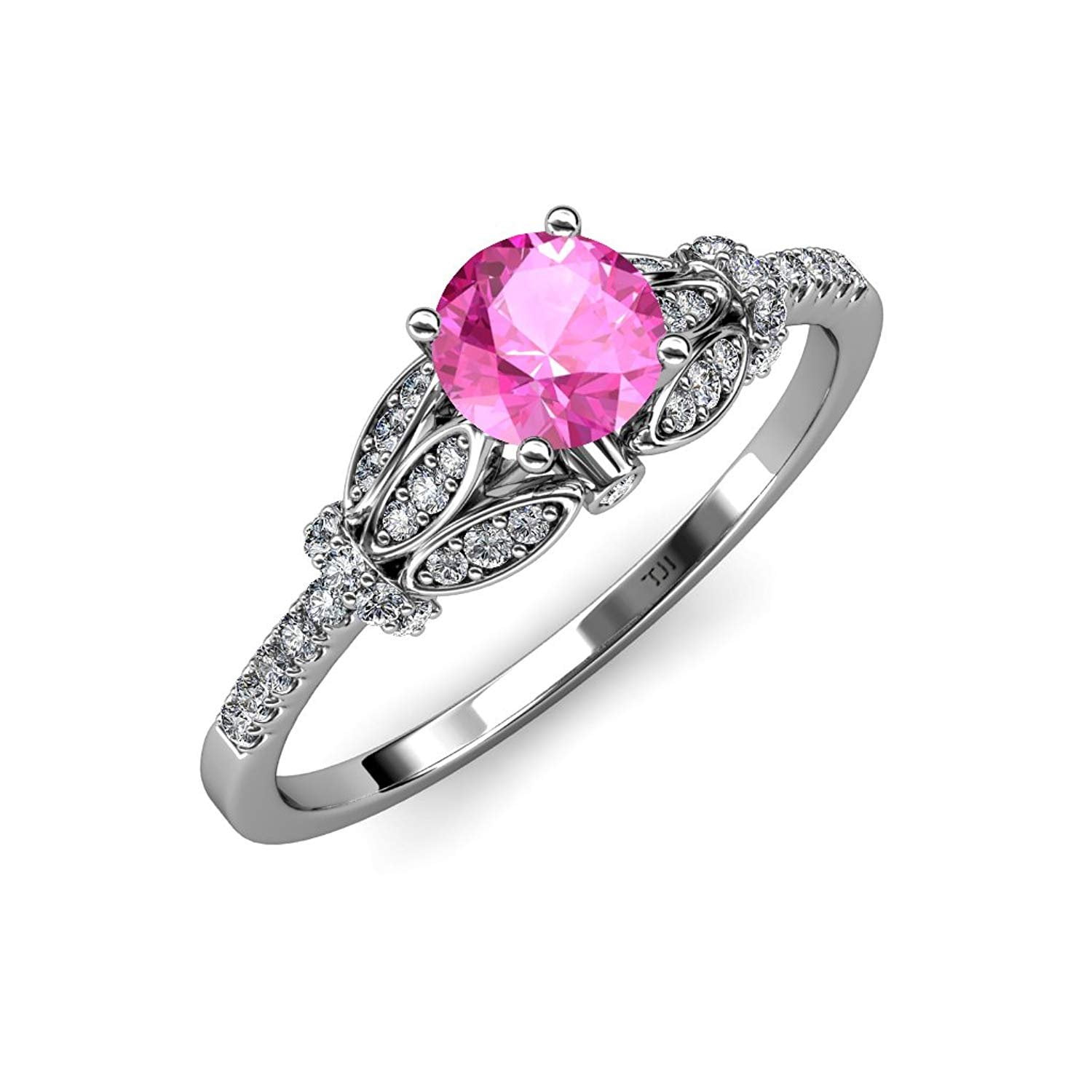 Pink Sapphire and Diamond (SI2-I1, G-H) Engagement Ring 1.23 ct tw in 14K White Gold.size 7 by TriJewels