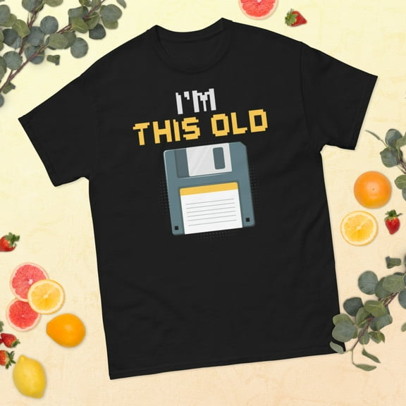 I'm This Old Retro Floppy Disk 1980s Men Women Art Graphic classic tee (Black, S)