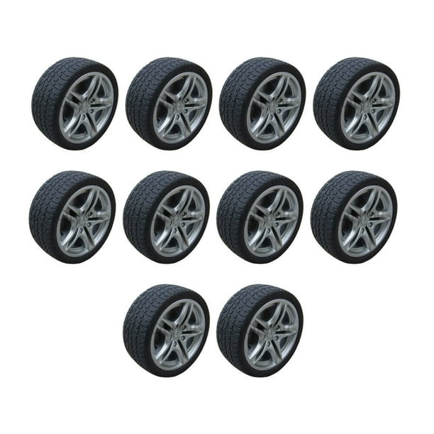 10 Unids 4.8CM Diámetro Accesorios de Coche de Juguete DIY Ruedas Pequeñas de Goma Redonda DIY Suministros de Manualidades de Autos Hechos A Mano para Niños en Casa Niños (1:10, Negro)