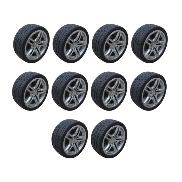 GOOHOCHY 10 Unids 4.8CM Diámetro Accesorios de Coche de Juguete DIY Ruedas Pequeñas de Goma Redonda DIY Suministros de Manualidades de Autos Hechos A Mano para Niños en Casa Niños (1:10, Negro)