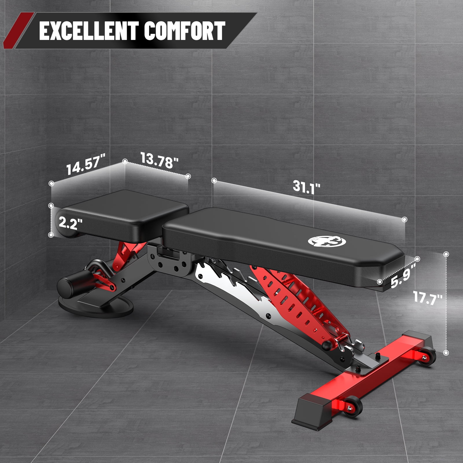 TOSSFD 1200LB Heavy Duty Adjustable Weight Bench for Home Gym -Flat/Incline/Decline, Dual Rail & C-Lock Safety, Wide Padding, Compact Strength Training Bench for Dumbbell Press, Bench Press
