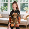 thumbnail image 3 of Xoenoiee Highland Cattle Flower Print Girls Long Hoodies Graphic Hooded Sweatshirt Kids Teens Pullover Dress Long Sleeve Shirt Fall Top Workout Casual Hoodie Outfits Sportswear, 9-10 Years, 3 of 7