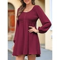 thumbnail image 6 of Women'S Casual Dresses Smocked Crewneck Button Up Long Sleeve Waist A-Line Mini Dress Red XXL, 6 of 9