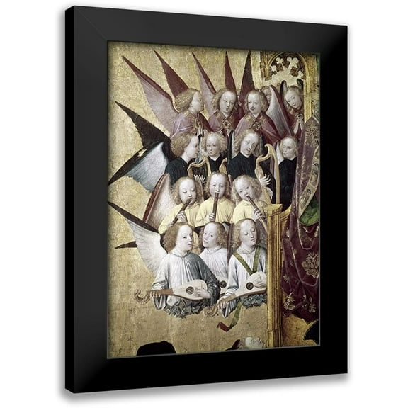 Master of Life of the Virgin, 11x14 Black Modern Framed Museum Art Print Titled - The Coronation of The Virgin (Detail): Choir of Angels