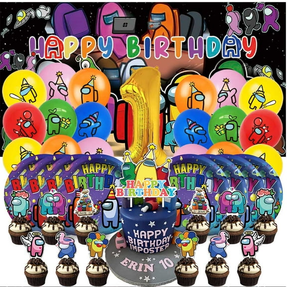 Among Us Balloons Party Supplies 1st Decor Tableware Birthday Cake Topper Decorations Banner Backdrop