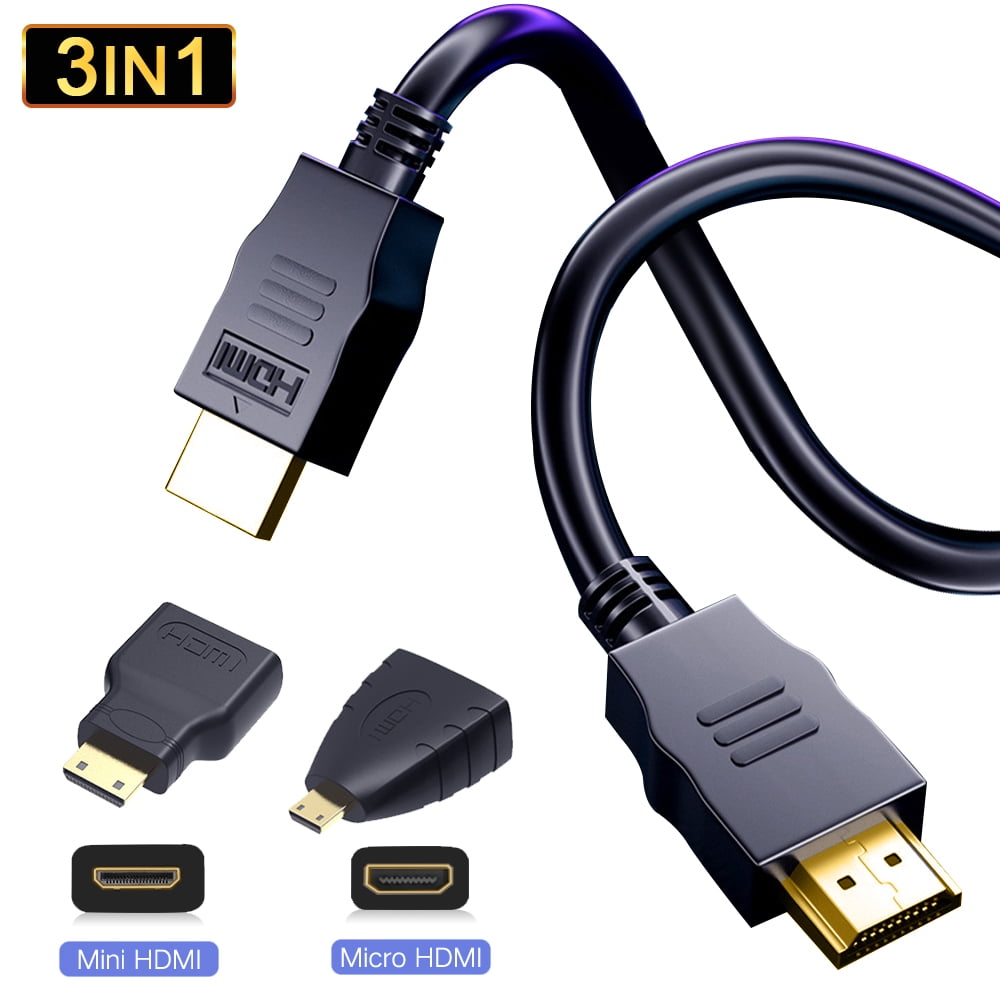 Et kors Ikke nok ting 5ft 3 in 1 HDMI Cable Adapter Kits HDMI to Mini Micro HDMI cable set for  HDMI Digital Camera, Tablet, Notebook, PC,PS4,Xbox 360 - Walmart.com