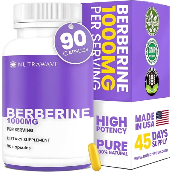 Nutra Wave Berberine 1000mg, Blood Sugar & Metabolism Support, 90 Vegan Capsules