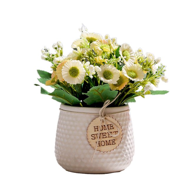Jarrón de cerámica decorativo con ramo de rosas de seda en maceta con flores artificiales MFZFUKR BST2000550-1