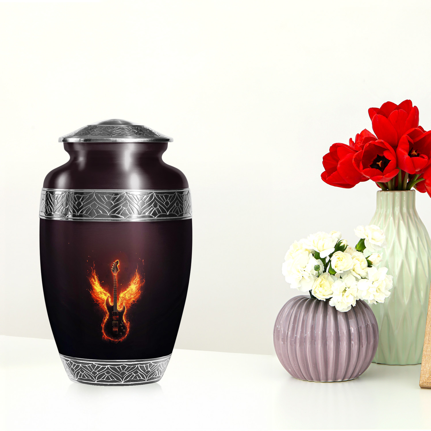 YATSKIA Fire Angel Wings Guitar Urn For Adult Human Ashes Male And Female, Burial Urns For Human Ashes Adult Men And Women, (200 Cubic, Large 10 Inch)