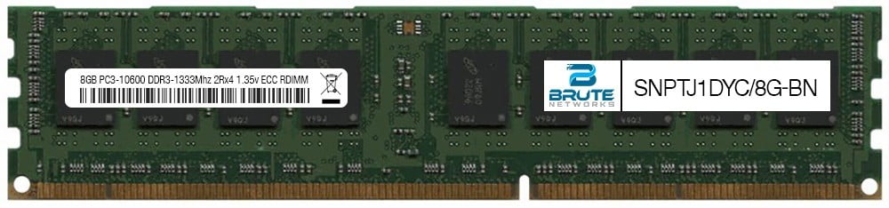 Equivalent to OEM PN # SNPTJ1DYC/8G Brute Networks SNPTJ1DYC/8G-BN 8GB PC3-10600 DDR3-1333Mhz 2Rx4 1.35v ECC Registered RDIMM 