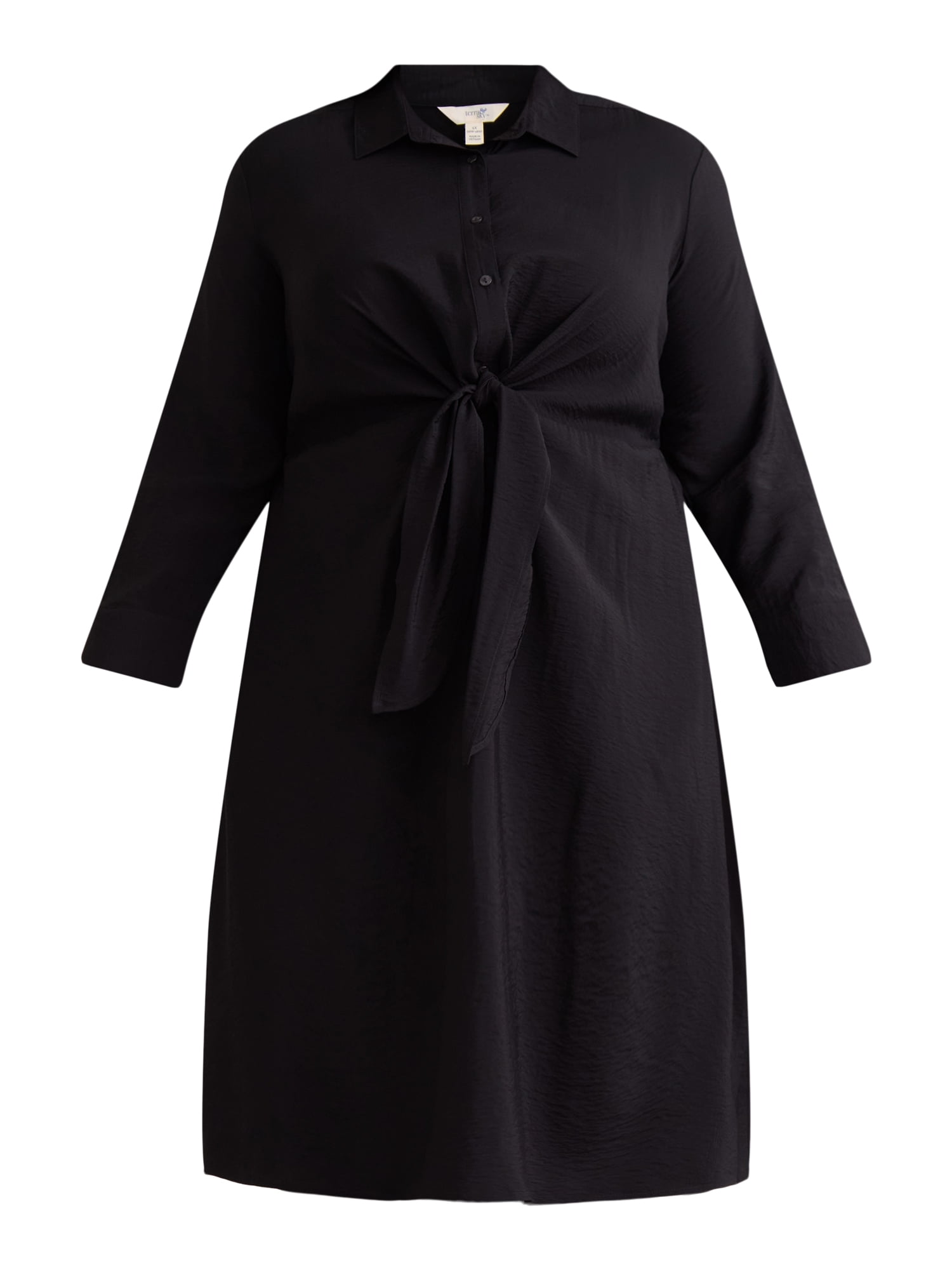 Terra & Sky Women's Plus Size Tie Front Shirt Dress 0X-4X