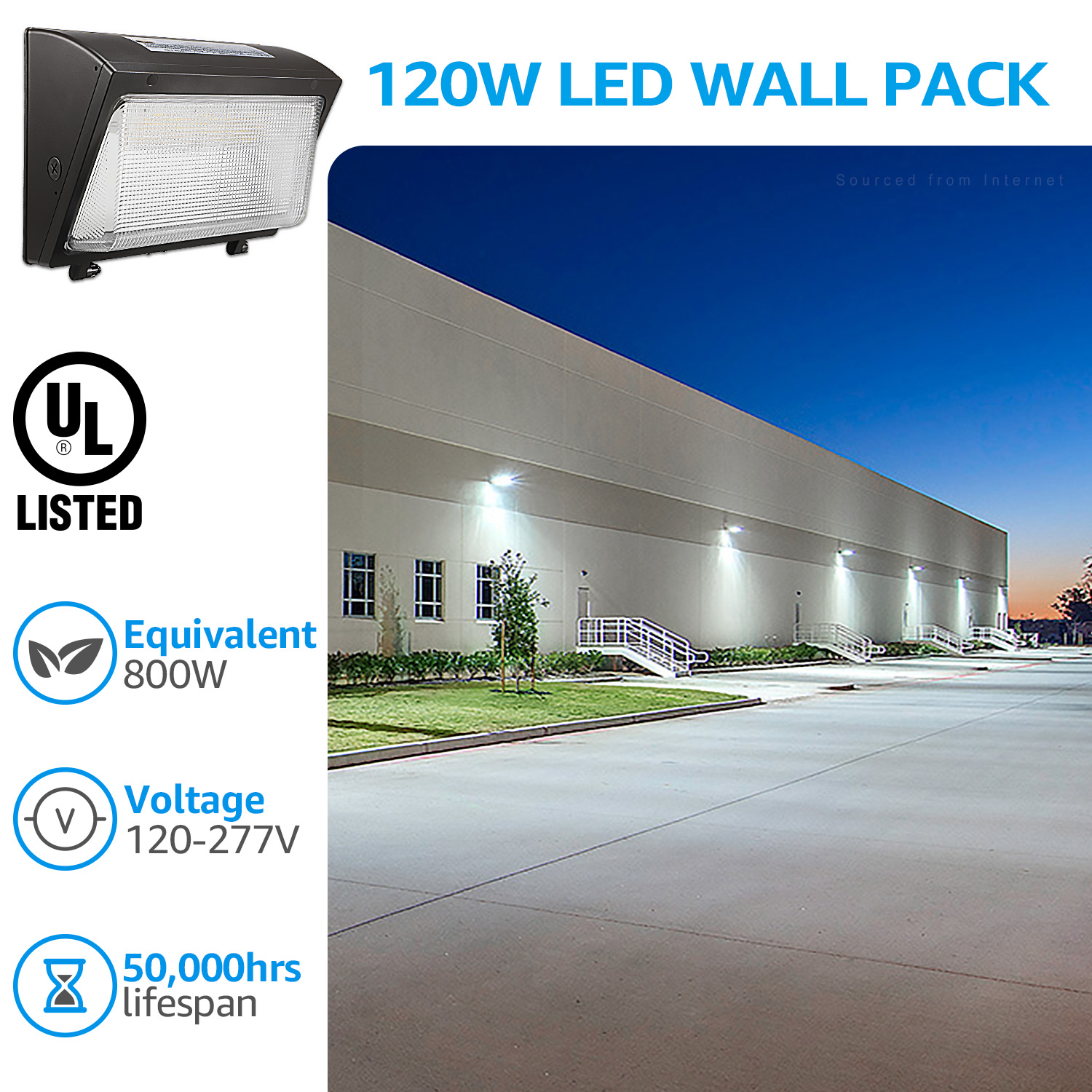 LEONLITE LED Wall Pack Light, 120W(800W Eqv.), 0-10V Dimmable Commercial LED Wall Pack, IP65 Waterproof, 5000K Daylight, Outdoor LED Wall Pack for Garage, Factories, Warehouses, Pack of 4 - image 2 of 7
