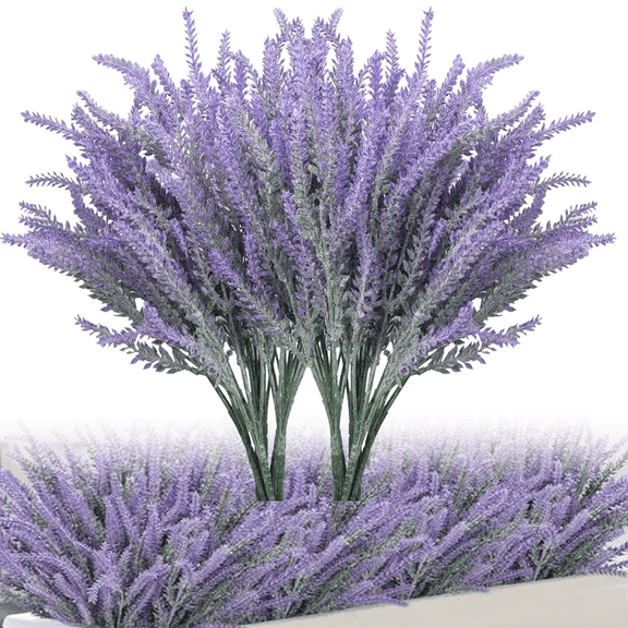 10 Bundles Fake Flowers Artificial Lavender Faux Plastic Plants Purple Flowers for Home Wedding Kitchen Garden Patio Porch Window Indoor Outdoor Decor