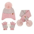 thumbnail image 2 of ZHOGXU Winter Beanie Hat Scarf Gloves Set For Big Kids Girls Boys Striped Print Caps Long Scarf Touchscreen Gloves Knitted Warm Comfortable Outfits 3 Pack For Daily Wear Pink One Size, 2 of 4