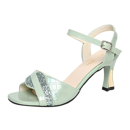

Womens Sandals Sandals for Women Ladies Chunky Heel High Heel Fish Mouth Rhinestone Sandals Women S Sandals Pu Mint Green 38