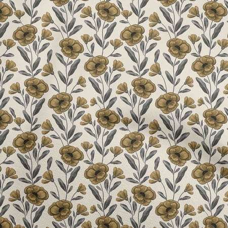 oneOone Cotton Poplin Twill Dark Mustard Fabric Floral Sewing Fabric By The Yard Printed Diy Clothing Sewing Supplies 56 Inch Wide