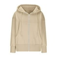 thumbnail image 5 of Goodeals Clearance,Hoodies for Women Full Zip Up Cropped Jackets Midweight Fleece Sweatshirt Casual Plain Long Sleeve Hooded Coats with Pockets(Beige,XL), 5 of 6