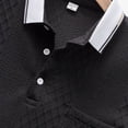 thumbnail image 4 of IWRICH Men's Jacquard Textured Short Sleeve Polo Shirts Button up Color Blocking Tops V Neck Casual Summer Basic Tops Black L, 4 of 8