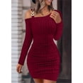 thumbnail image 2 of Minivestido Sexy con cadena y hombros descubiertos para mujer, moda de otoño, ceñido al cuerpo, vestidos de manga larga para mujer, vestidos ajustados de punto para invierno, 2 of 7